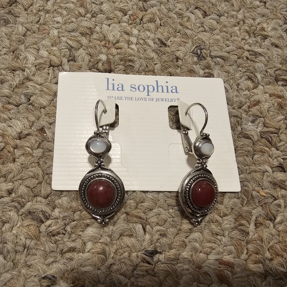 Lia Sophia Red and Silver Drop Earrings